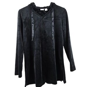 Chico's Zenergy Women US 4/6 Black Velour Hooded Tunic Plush Sweatshirt